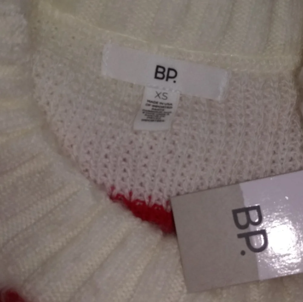 BP Oversize Brushed Pullover Red Ivory Striped XS
